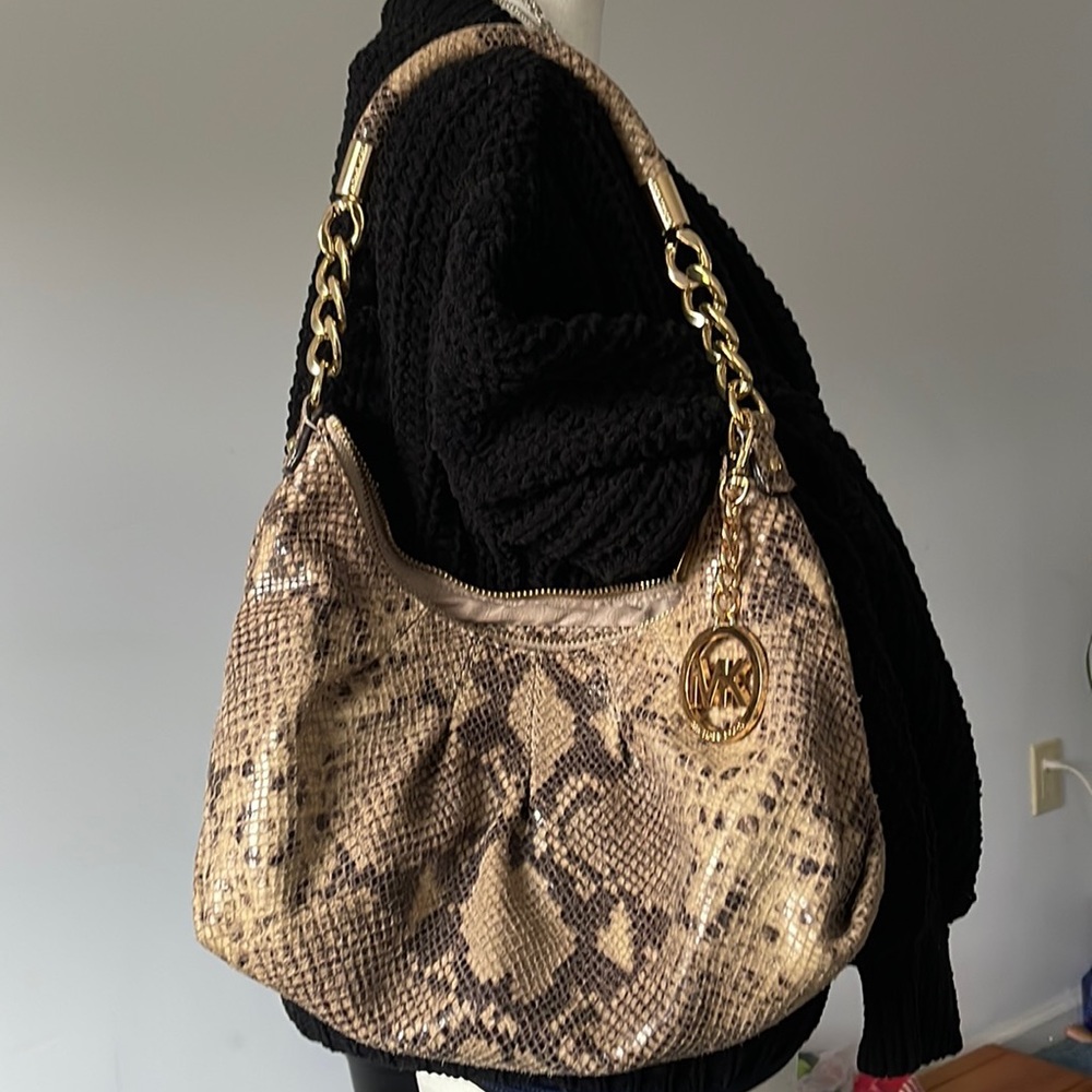Michael Kors Beige/Black Python Effect Leather Fu… - image 1